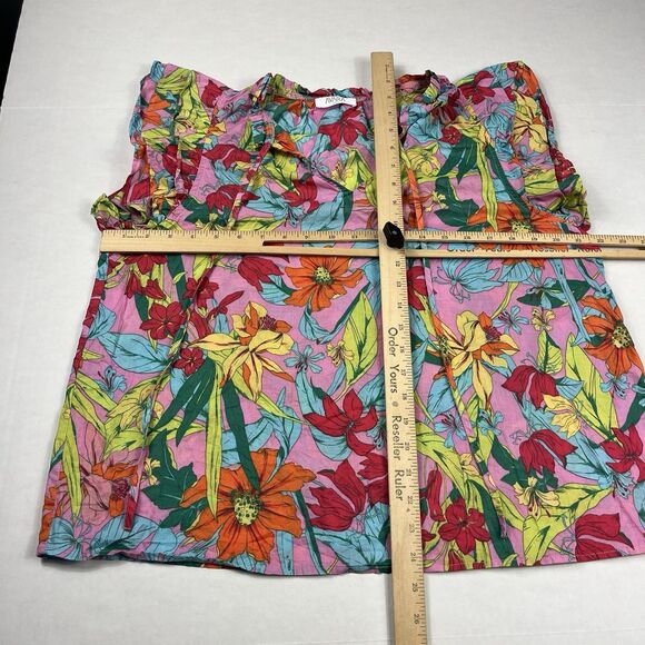 Avara Blouse Large Boho Floral Print Ruffle Sleeve Tropical Resort Casual Top - Picture 6 of 11